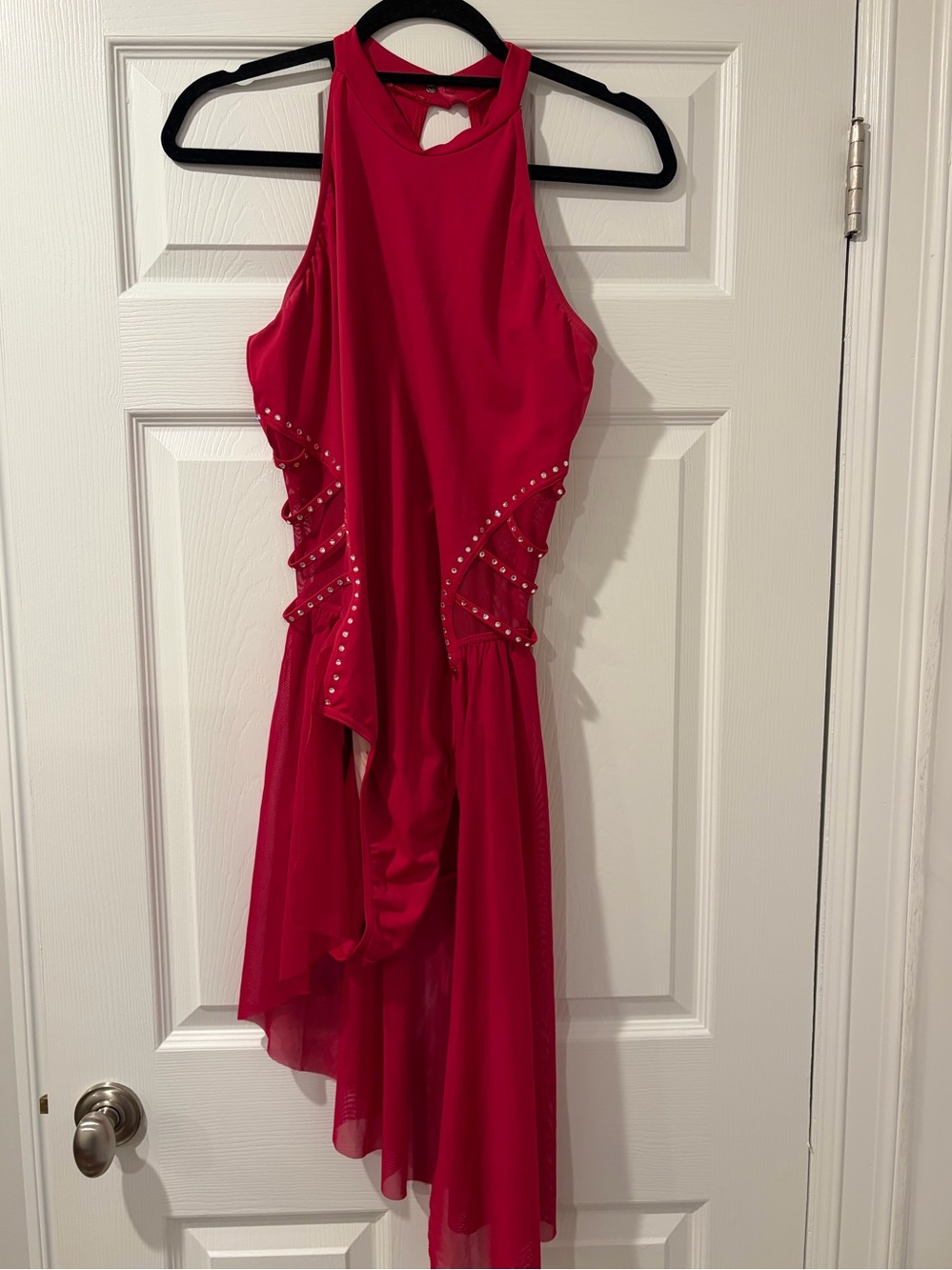 Weissman Ivy Sky Red Sleeveless Halter Asymmetric Dress with Crystals - Picture 1 of 7
